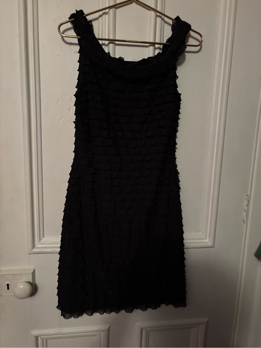 JS Collections Black Sleeveless Ruffle-Text Mini Dress
